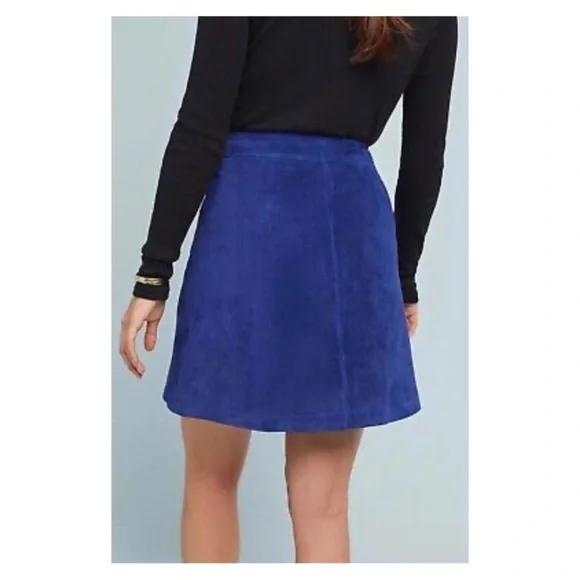 EUC! Anthropologie Blue Suede Button-Front Mini Skirt, Size 2 - Picture 4 of 7